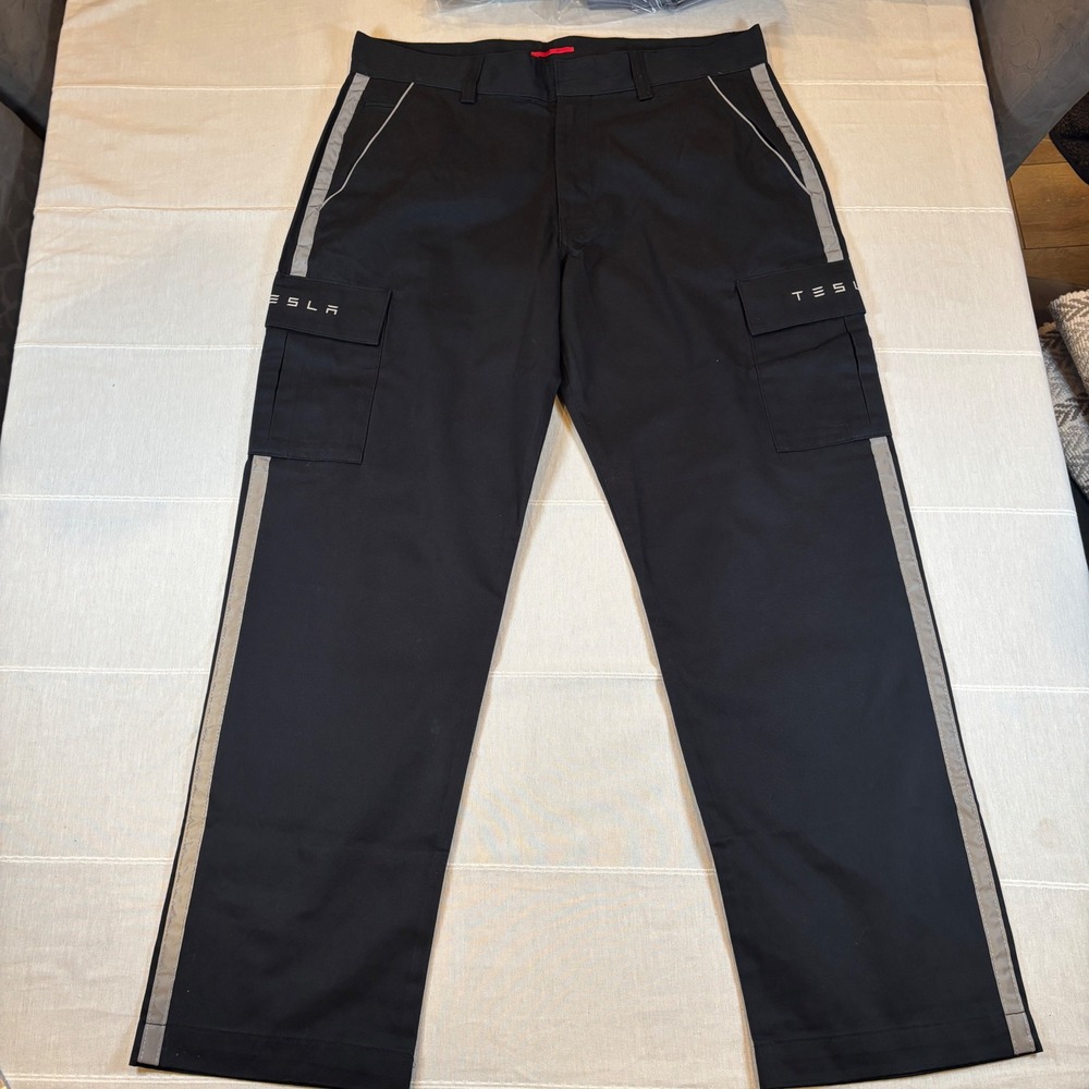 Tesla Mens Service Center Cargo Work Pants Black Reflective 38x32